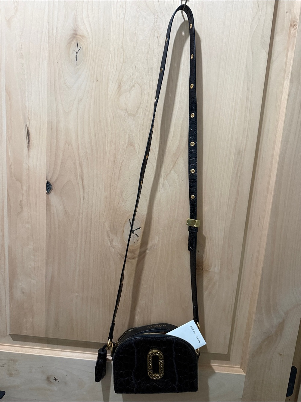 Marc Jacobs Black Croc-Embossed Leather Messenger with Gold Hardware